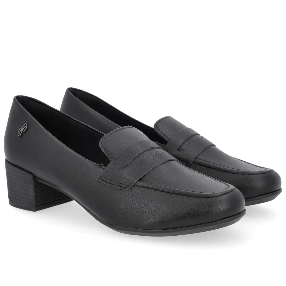 Loafer Salto Bloco Couro Preto