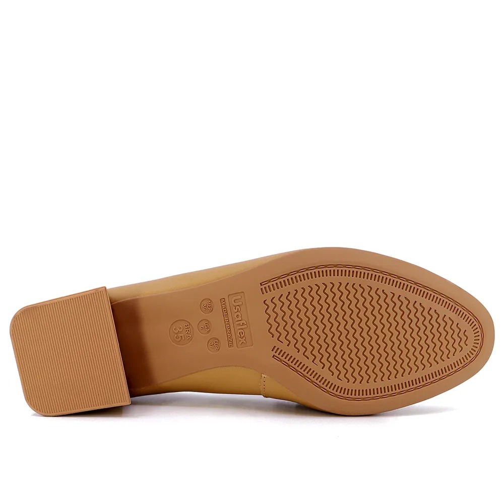 Scarpin Marrom Salto Bloco Couro Enfeite - Imagem 4