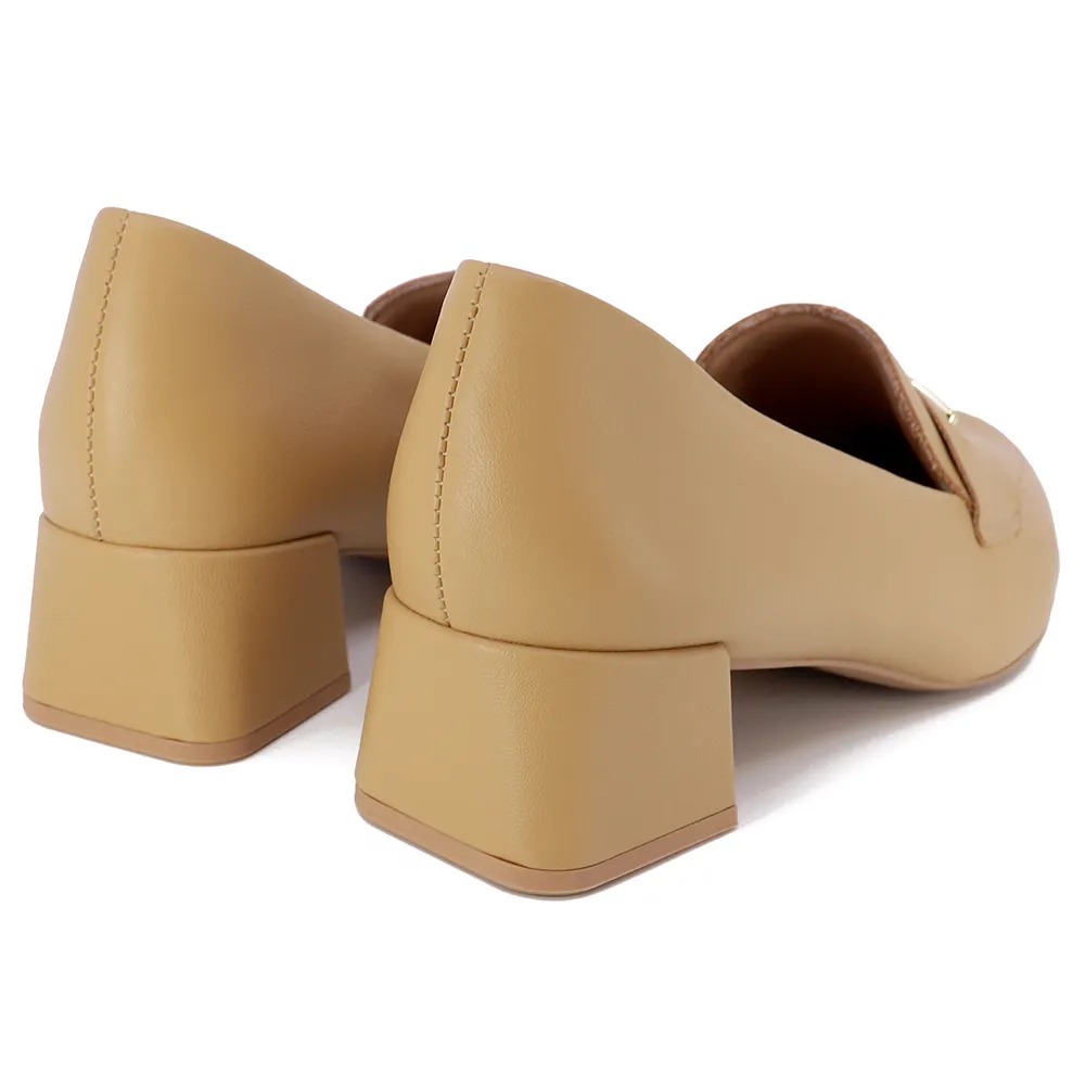 Scarpin Marrom Salto Bloco Couro Enfeite - Imagem 5