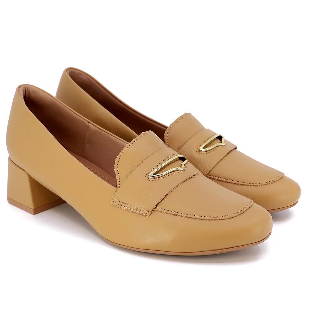 Scarpin Marrom Salto Bloco Couro Enfeite - Imagem 6