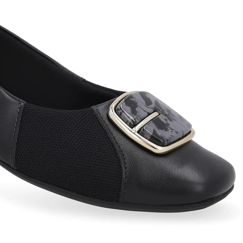 Sapatilha Couro Preto Bico Quadrado