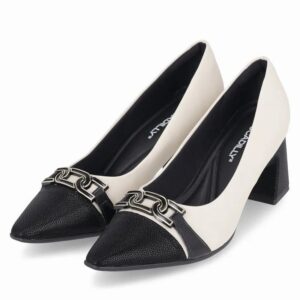 Scarpin Irene Salto Alto Off White com Preto