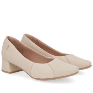 Scarpin Salto Bloco Bege Tecido