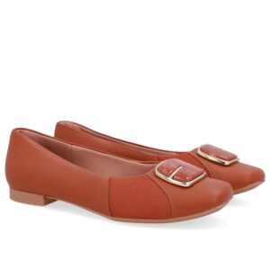 Sapatilha Couro Doce de Leite Bico Quadrado