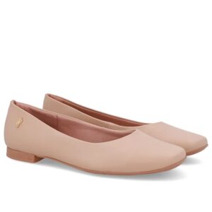 Sapatilha Bege Couro Bico Quadrado