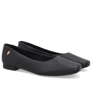 Sapatilha Preta Couro Bico Quadrado