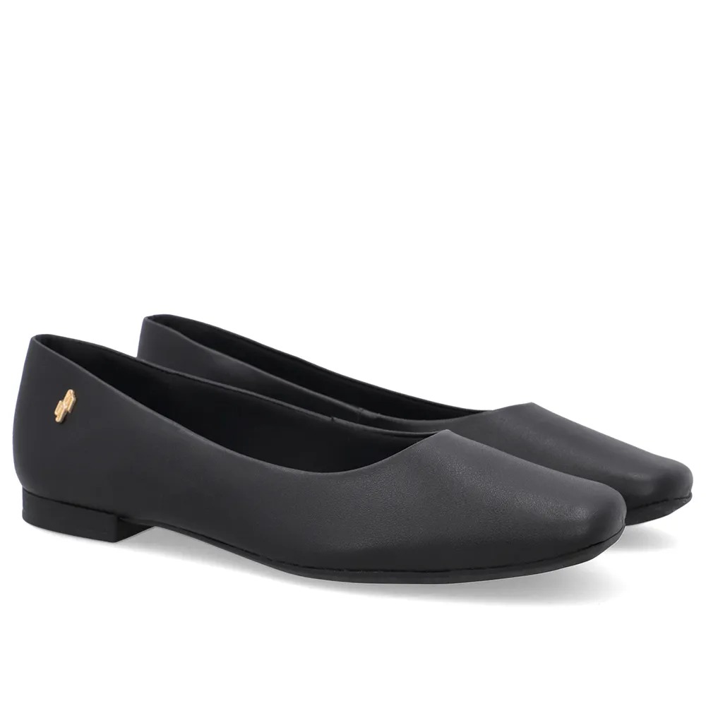 Sapatilha Preta Couro Bico Quadrado