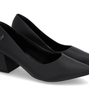 Scarpin Salto Bloco Couro Preto Liso Preto