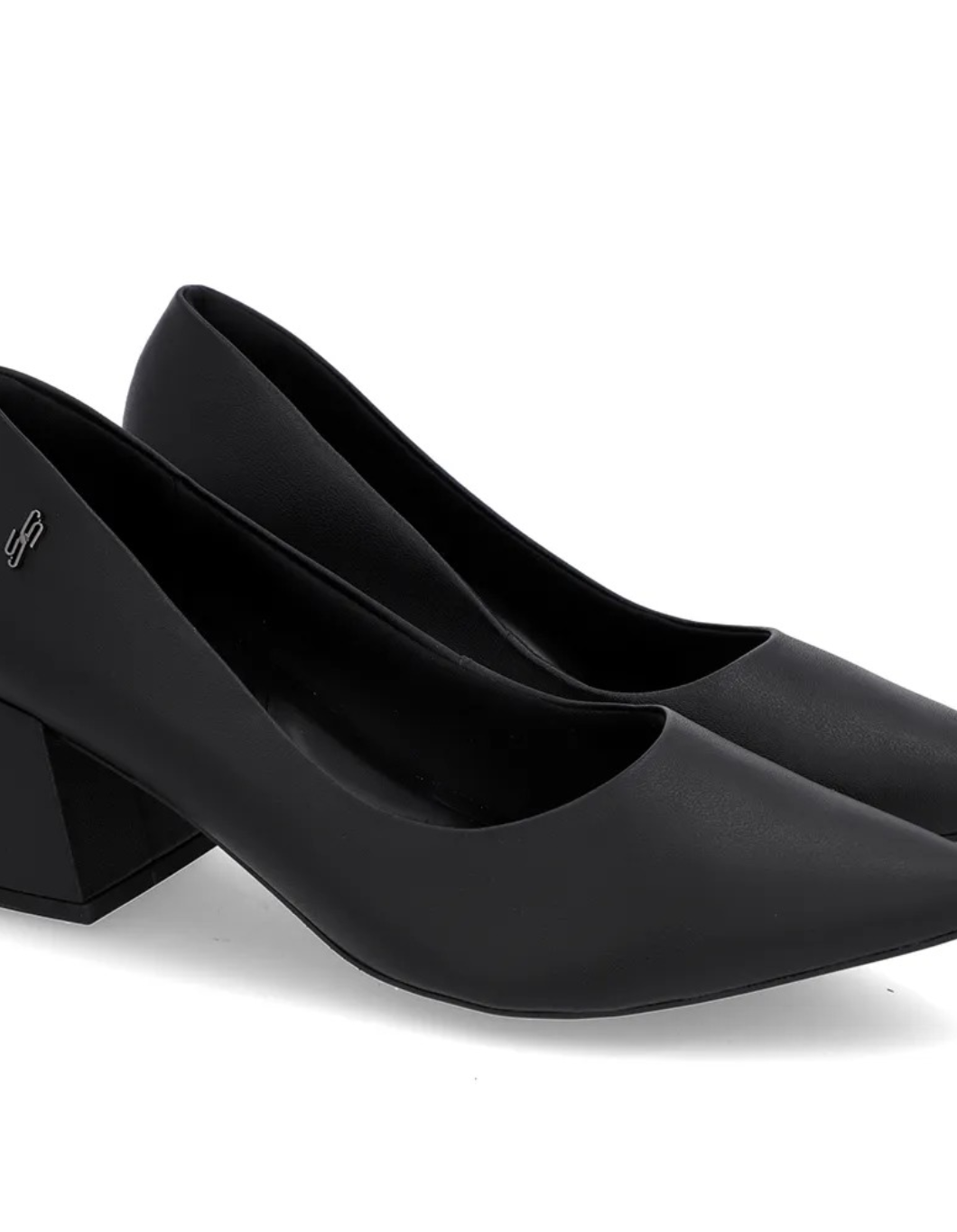 Scarpin Salto Bloco Couro Preto Liso Preto