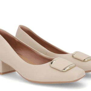 Scarpin Salto Bloco Couro Vanilla